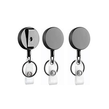 Imagem de YYUNANG Pacote com 3 molinetes retráteis resistentes para crachá e crachá de metal retrátil, carretel de identificação com clipe de cinto, chaveiro para cartão de identificação, chaveiro, crachá de trabalho