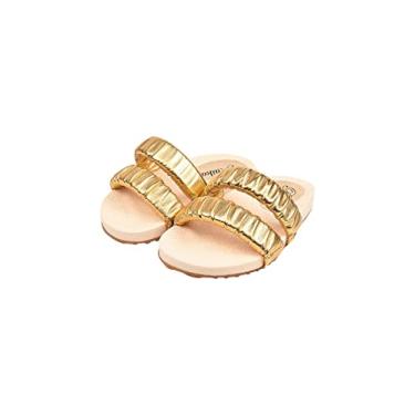 Imagem de Sandália Chinelo Papete Plataforma Tratorada Macia Dourada