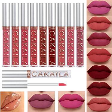 Imagem de Batom líquido fosco de 9 peças + 1 kit de maquiagem de brilho labial transparente, à prova d'água de longa duração, batom de alta pigmentação, brilho labial, maquiagem para presente