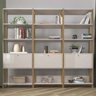 Imagem de Conjunto Estantes Para Livros Match 3 Portas Basculantes 9 Prateleiras Off White/carvalho - Pnr