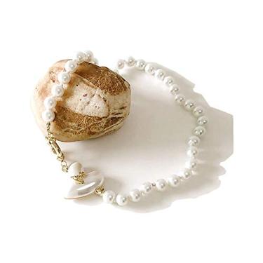 Imagem de TEBIHOYO Colar de pérolas Saturno para mulheres amor artificial pérola branca colar pingente de diamante de cristal brilhante moda moderna corrente de clavícula casamento das mães.., Metal, não conhecido