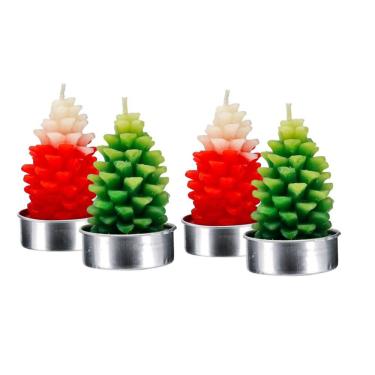 Imagem de Jogo Mini Vela Natural Pinheiro de Natal Vermelho e Verde 4 Unidades - Yangzi