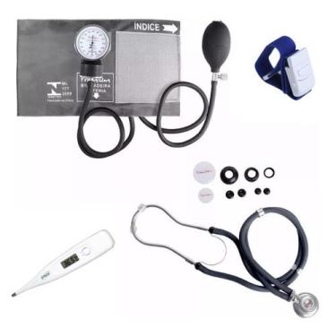 Imagem de Medidor De Pressão Arterial + Estetoscopio + Garrote + Termômetro Kit