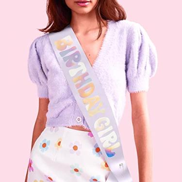 Imagem de xo, Fetti Faixa Birthday Girl - Roxo pastel + Iridescente | Decorações divertidas para festas de aniversário, decoração de aniversário arco-íris, HBD, aniversário de discoteca