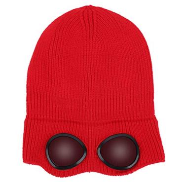Imagem de Chapéu da moda Óculos Óculos de Malha Gorro Quente Inverno Elegante Chapéu Térmico Outono Inverno Frio Protetor Chapéu Boné Esportivo Ao Ar Livre(Red)