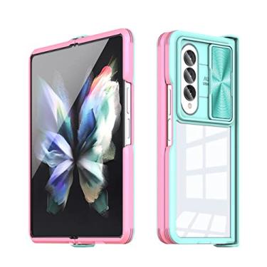 Imagem de Capa dobrável de acrílico transparente anti-reflexo fashion para Samsung Galaxy Z Fold 4 5G Fold4 Zfold4 Capa de proteção de câmera deslizante, azul e rosa, para Samsung Z Fold 4