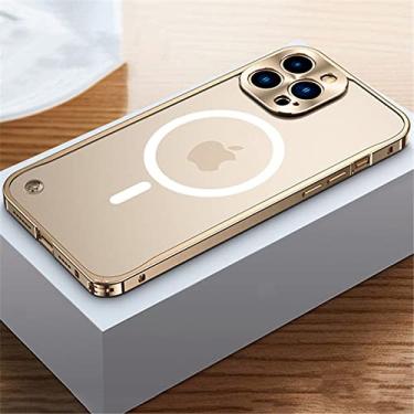 Imagem de Capa de telefone magnética de metal para iPhone 12 13 14 Pro Max Mini para iPhone 14Plus para carregamento sem fio Capas foscas de alumínio, ouro rosa, para iphone 14