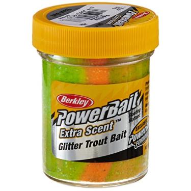 Imagem de Berkley Isca de truta PowerBait com glitter, arco-íris, isca de massa de pesca, tecnologia de dispersão de perfume, aroma e sabor irresistíveis, moldável e fácil de usar, pote