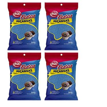 Imagem de Kit 4 Confeito Miçanga Granulado Brigadeiro, Doces, Confeitaria Várias Cores (Azul)