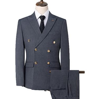 Imagem de Blazer masculino jaqueta blazer de casamento casacos esportivos elásticos de dois botões jaqueta slim fit para festa ternos de 2 peças, cinza, GG (52/36)