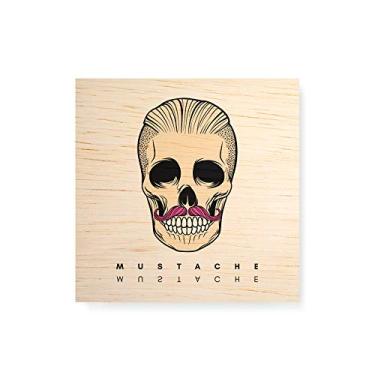 Imagem de Arte Maníacos Quadro decorativo com moldura caixa branca em Madeira - Caveira Mustache Branca - 30x30cm