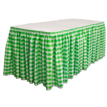 Imagem de LA Linen Saia de mesa xadrez grande com 15 clipes em L, 76 x 73 cm, branco/limão