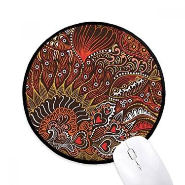 Imagem de Padrão decorativo colorido abstrato peixe redondo antiderrapante mouse pads preto bordas costuradas presente de escritório