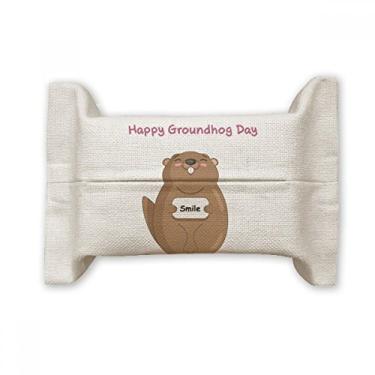 Imagem de Bolsa de linho de algodão Happy Groundhog Day USA America Canada Festival Facial Tissue Paper Cover Holder