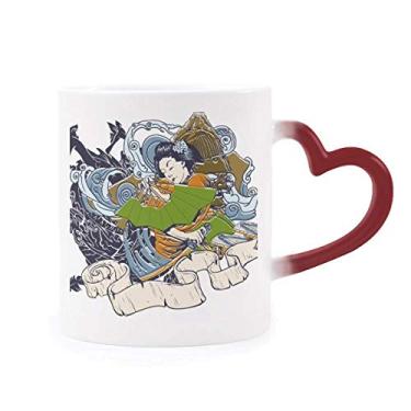Imagem de Quimono japonês feminino Samurai espada sensível ao calor Caneca vermelha muda de cor