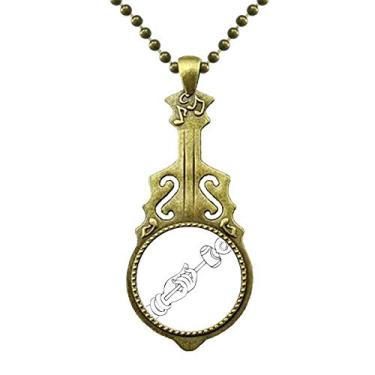 Imagem de DIYthinker Colar de desenho de linha de budismo com padrão simples e pingente de música de guitarra antiga