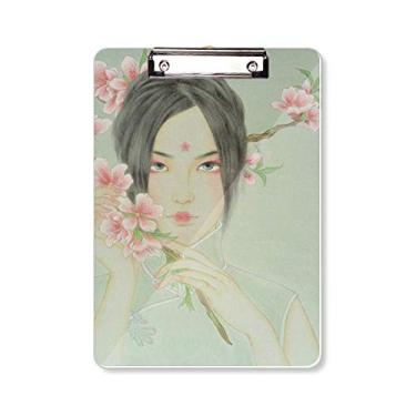 Imagem de Pêssego Flor de Beleza Chinesa Aquarela Prancheta Pasta Bloco de Escrita Placa de Apoio A4