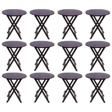 Imagem de Kit 12 Mesas Redondas Dobráveis Em Madeira Maciça 70X70 Tabaco Ideal Para Bares E Resta...