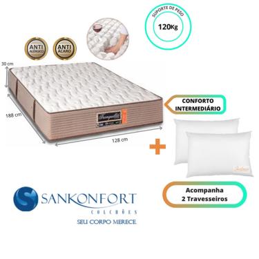 Imagem de Colchão Sankonfort Tranquillité Casal Padrão Viúva 128x188x30 + 2 Travesseiros Fibra