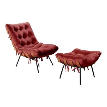 Imagem de Poltrona Costela de Adão com Puff Botonê Decoração Sala Varanda Recepção