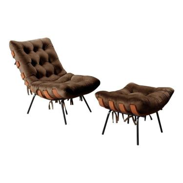 Imagem de Poltrona Costela de Adão com Puff Botonê Decoração Sala Varanda Recepção