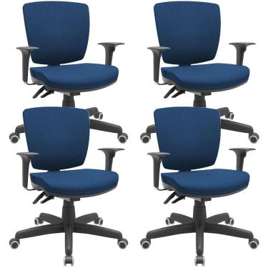 Imagem de Kit 4 Cadeiras de Escritório Executiva Office Giratória Preto Baixa Flexi P03 Poliéster Azul - Lyam