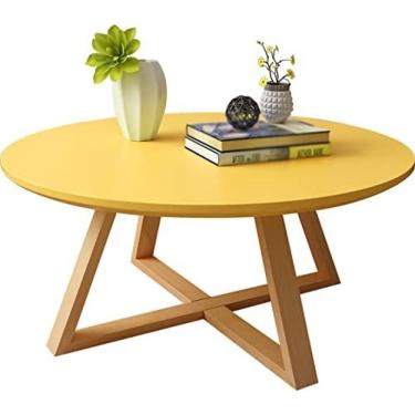 Imagem de Mesas Laterais Redondas, Pequeno Sofá Mesa De Chá Mesa De Centro Baixa Amarela Com Tampo De Madeira, Mesas De Final De Fazenda Para Sala De Estar, Tamanho: 50/60/70/80 Cm,Amarelo,70*70*45CM,YUYANA