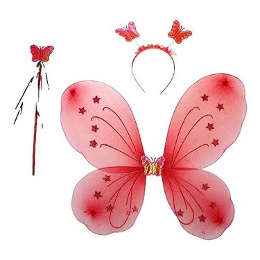 Imagem de rockible Conjunto de fantasia de para meninas fantasia de princesa bandolete de fantasia de asa de, vermelho escuro