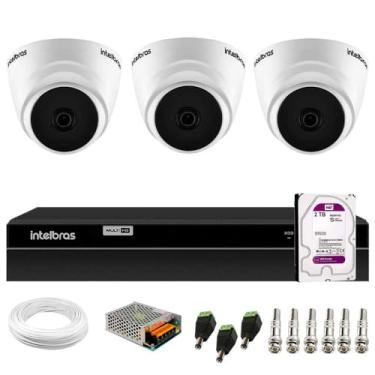 Imagem de Kit 3 Câmeras Intelbras Vhd 1220 G7 Dome Full Hd Visão Noturna de 20m Multi Hd + Dvr Intelbras Mhdx 1204 4 Canais + Hd 2tb