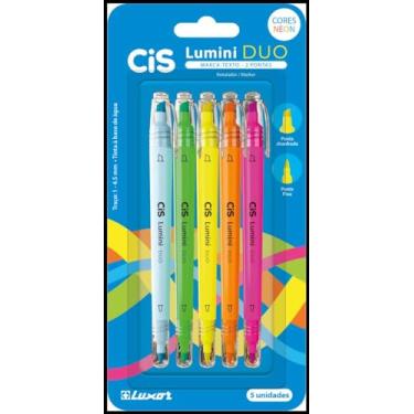 Imagem de Caneta Marca Texto, CIS Lumini Duo, 5 Cores, Sertic, Blister