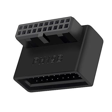 Imagem de ZEZEFUFU Conector de direção em ângulo reto L com giro USB 3.0 19P 20P adaptador de cabeçote de placa mãe para computador