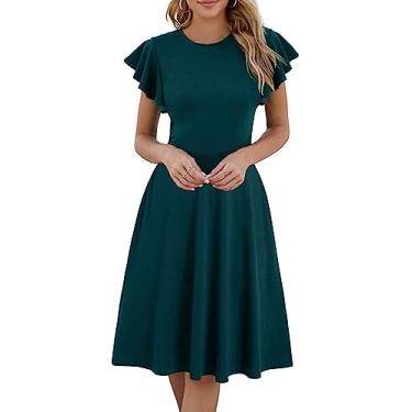 Imagem de Camisa Feminina Solid Ruffle Trim -line Dress (Color : Cadet Blue, Size : CH)