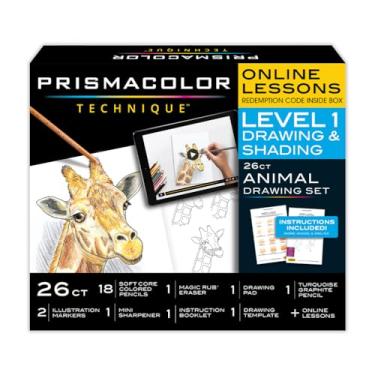 Imagem de Prismacolor Technique, Art Supplies with Digital Art Lessons, Animal Drawings Set, Level 1, How to Draw Animals with Colored Pencils, Graphite Pencils, and More, Fox Drawing Lesson, 26 Count