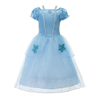 Imagem de Vestido Fantasia Carnaval Halloween Infantil Princesa Cinderela Azul -