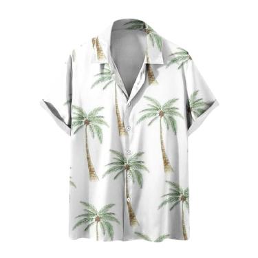 Imagem de Camisetas masculinas gola tartaruga verão outono manga curta ajuste solto praia havaiana tropical camisetas masculinas 2024, U-822 Branco, 3G