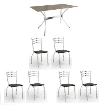 Imagem de Conjunto Sala de Jantar Kappesberg Crome Tampo de Vidro 6 Cadeiras Cromado Bronze Preto
