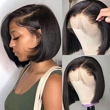Imagem de UCUVIC Peruca Bob cabelo humano 13x4 HD Lace Front BOB perucas para mulheres negras sem cola, cabelo humano pré-arrancado pré-cortado 180% densidade 25 cm