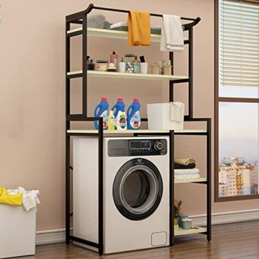 Imagem de Prateleira de lavanderia de 3 camadas sobre o rack de armazenamento do vaso sanitário/máquina de lavar, suporte organizador de banheiro, rack que economiza espaço com haste para pendurar rou