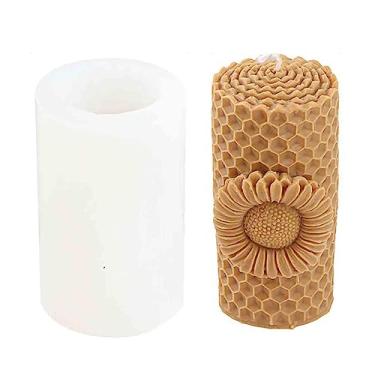Imagem de Grainrain Moldes de vela de silicone 3D Beewax Sun Flower para fabricação de velas, sabão de cera, moldes de silicone para Velas moldes Jabones Crie velas 3D para decoração de casa e presentes