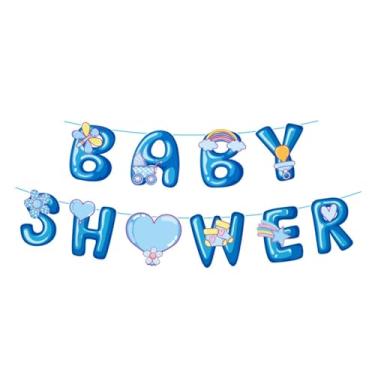Imagem de Decorações de chá de bebê para meninos, faixa azul para chá de bebê, 2 peças, chá de bebê, guirlanda de bandeira para meninos, revelação de gênero, bem-vindos, acessórios para fotos de festa de