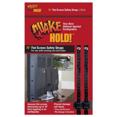 Imagem de QuakeHOLD! Tiras de segurança de tela plana T de 70 polegadas, tiras adesivas de nylon anti-ponta, terremoto, proteção contra incêndio, contra inundações, para TVs e móveis, à prova de crianças para segurança doméstica, fácil instalação, preto, 1 pacote