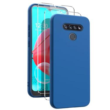 Imagem de Oududianzi - Capa para celular Lg K51, com protetor de tela de 2 peças, capa de silicone líquido TPU macio, capa protetora de borracha ultrafina à prova de choque de cor pura - azul