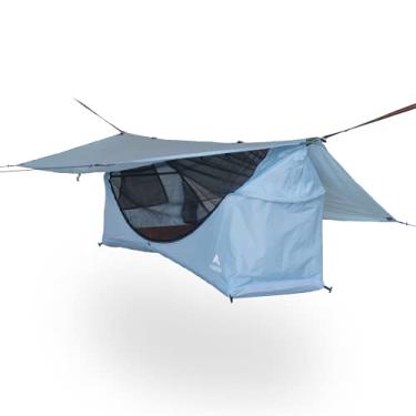 Imagem de Barraca de rede plana Haven Tent - barraca impermeável e rede de acampamento com mosquiteiro - barraca leve - dorminhocos traseiros/laterais/estômago - 198 x 61 cm (azul celeste)