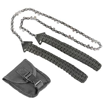 Imagem de Motosserra de bolso com cabo Paracord 60,96 cm Serra de corda de 11 dentes, serra manual de emergência ao ar livre, equipamento de sobrevivência dobrável, fio de corrente dobrável rápido de madeira e corte de árvore, melhor para acampamento, mochilão, caminhadas, caça