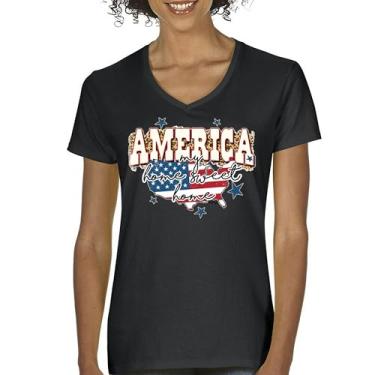 Imagem de Camiseta feminina America My Home Sweet Home gola V 4th of July Stars and Stripes Pride American Dream Patriotic USA Flag Tee, Preto, G