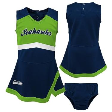 Imagem de Outerstuff Vestido infantil para meninas, azul-marinho Seattle Seahawks Cheer Captain com Bloomers