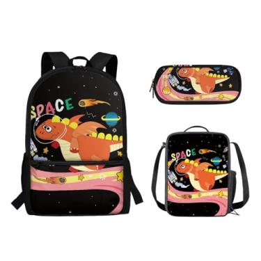 Imagem de Pugasmiru Lindo conjunto de mochila escolar com estampa de dinossauros com caixa de lápis, lancheira, mochila para adolescentes, 3 peças, mochila escolar para alunos do jardim de infância