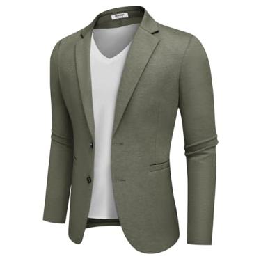 Imagem de COOFANDY Blazer masculino casual de malha com dois botões e jaqueta esportiva leve, Verde oliva, Large