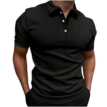 Imagem de Camisetas masculinas verão outono manga curta gola tartaruga crochê camisetas básicas homem 2024, L-435 Preto, 3G