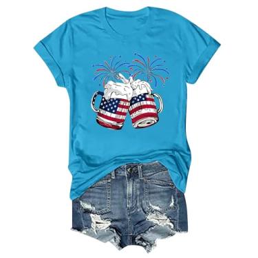 Imagem de Camisetas patrióticas femininas 4 de julho 2024 manga curta gola redonda bandeira dos EUA túnicas gráficas engraçadas taça de vinho, Z32-azul celeste, XXG